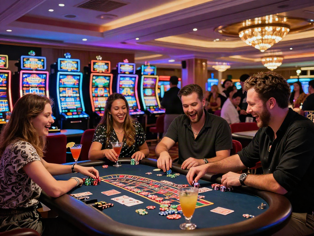 Scène animée dans un casino de luxe soulignant l'excitation des jeux de table, top casino en ligne en action.