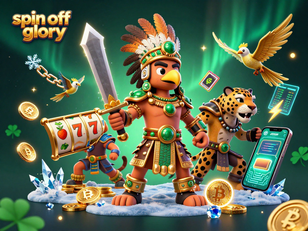 Spin off glory combines Aztec warriors and slot symbols for a dynamic casino illustration.