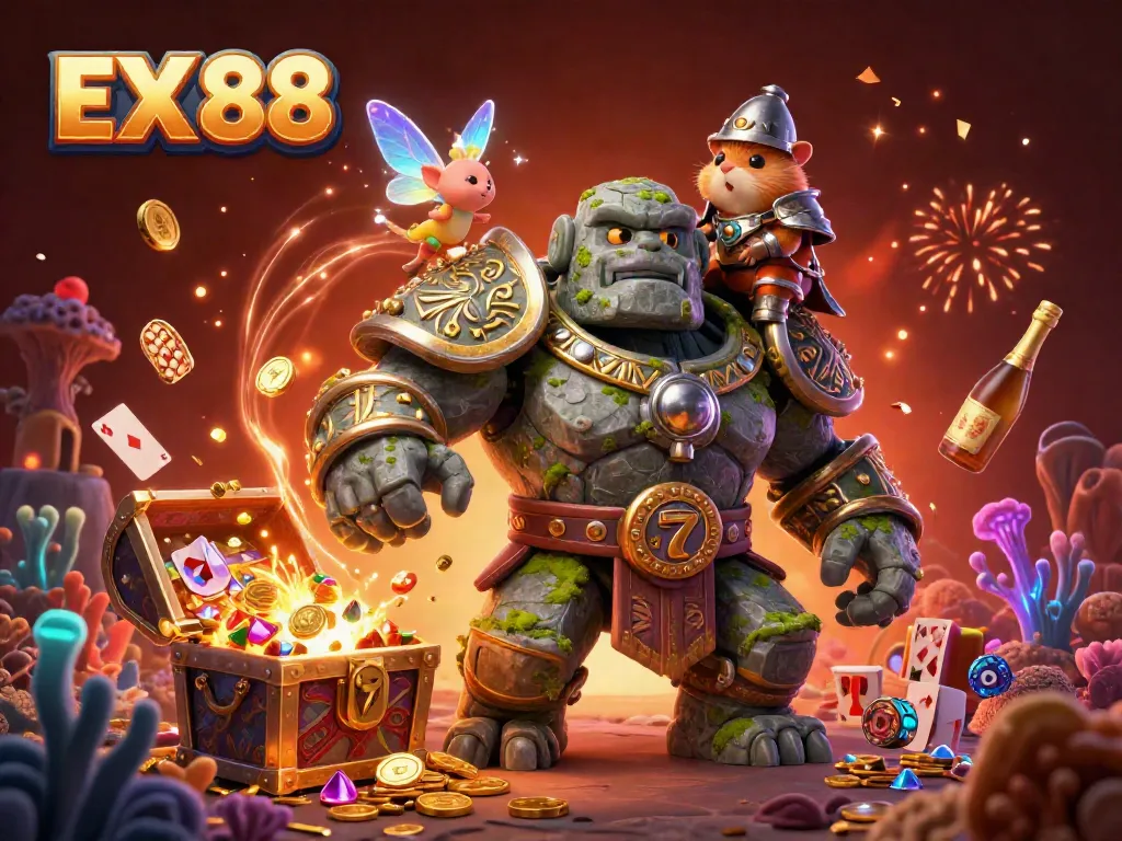 Engage in exciting wins at EX 88 Casino with enchanting characters in a vibrant gaming scene.