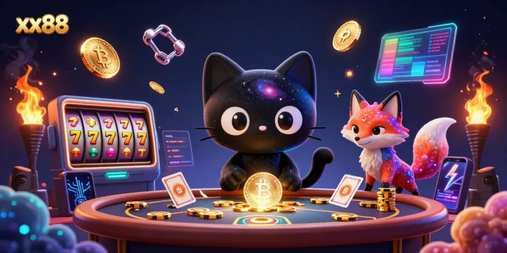 Engage with the xx88 casino scene featuring a cosmic theme and unique characters winning big.