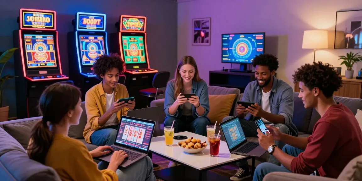Joueurs profitant d'un casino en ligne sans wager dans un cadre convivial avec jeux et ambiance festive.