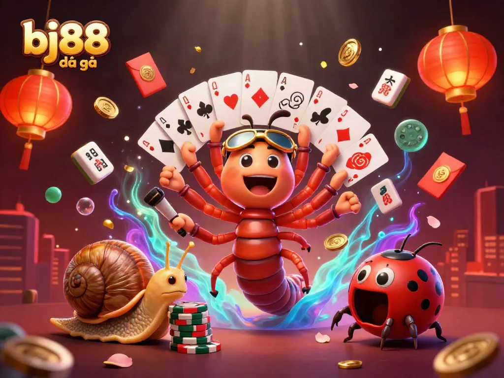 Experience excitement with bj88 đá gà featuring unique characters in a vibrant casino illustration.
