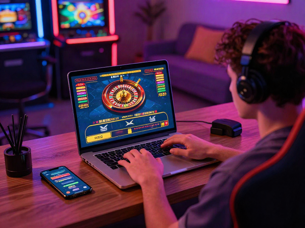 Joueur profitant de jeux sur un casino en ligne sans wager avec une ambiance moderne et dynamique.