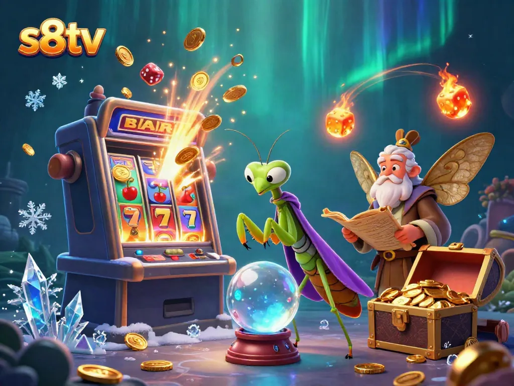 Experience thrilling casino excitement with characters from s8tv surrounded by dynamic slot game elements.