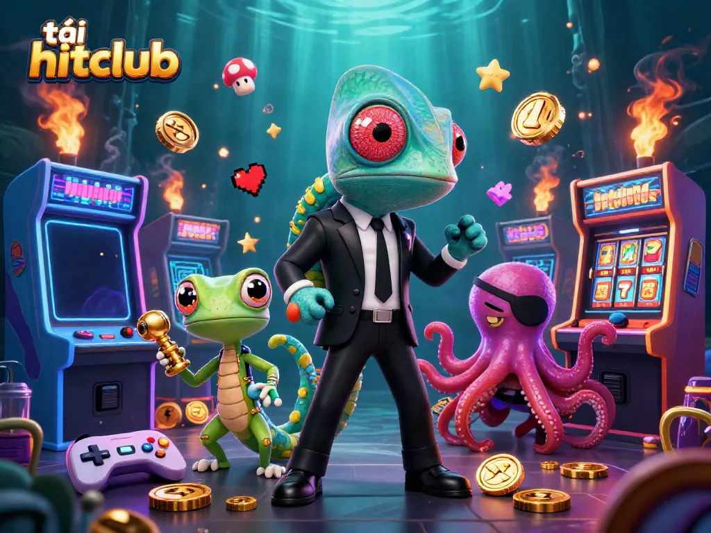 Join the adventure and tải hitclub, featuring vibrant casino elements, a chameleon secret agent, and a tech-savvy gecko.